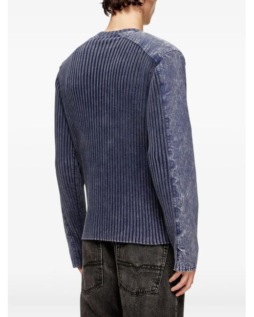 DIESEL Blue Ribbed Zip-Up Cardigan for men