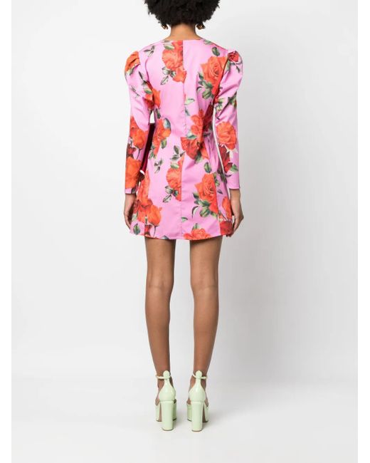 Forte Red Floral-Print Drape-Detail Dress