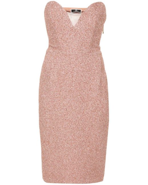 Elisabetta Franchi Pink Tweed Midi Dress