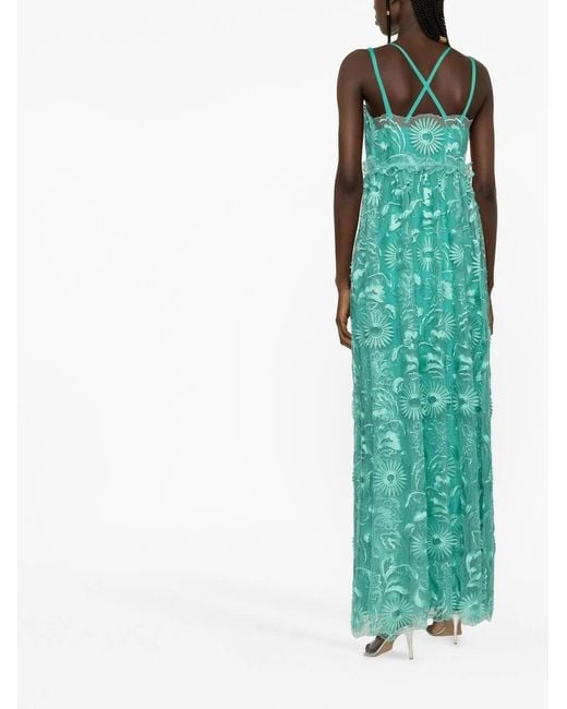 Alberta Ferretti Green Embroidered Tulle Maxi Dress