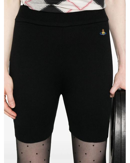 Vivienne Westwood Black Embroidered-Logo Knitted Shorts