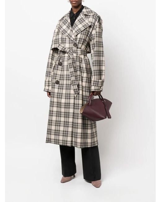 Sportmax Gray Check-Pattern Belted Coat