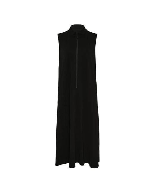 Y's Yohji Yamamoto Black Sleeveless Stand-Collar Maxi Dress