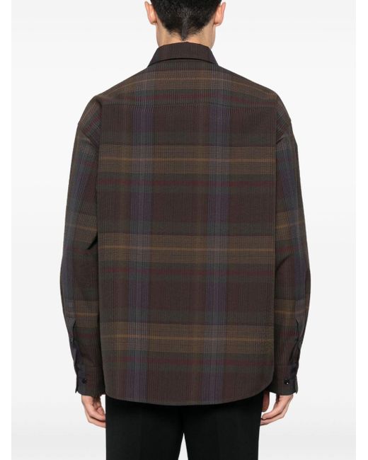 Lemaire Black Brown Plaid-pattern Wool Shirt for men