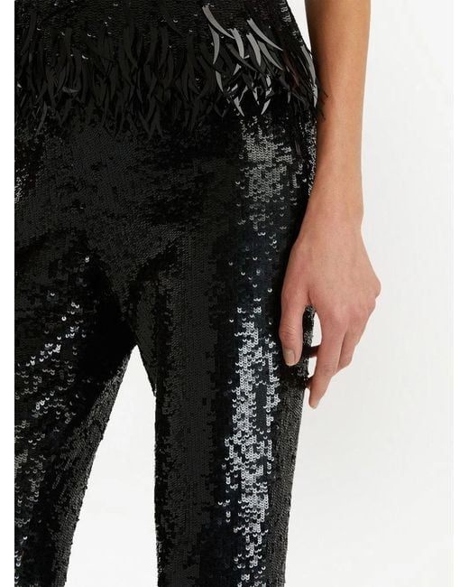 Oscar de la Renta Black Sequin-Embellished Skinny Trousers