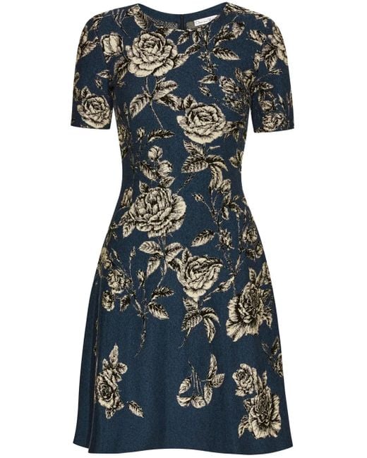 Robe Courte À Fleurs En Jacquard Oscar de la Renta en coloris Blue