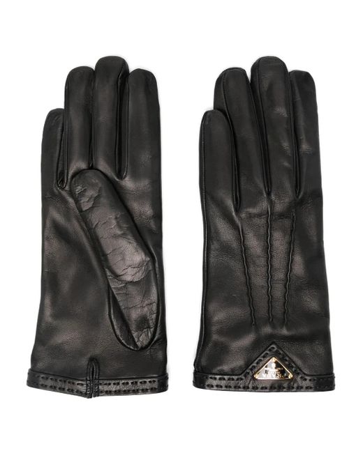 Prada Black Triangle-Logo Gloves