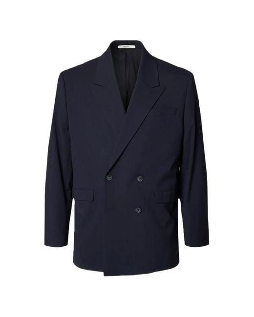 SELECTED Blue Double-Breasted Notch-Lapel Blazer for men