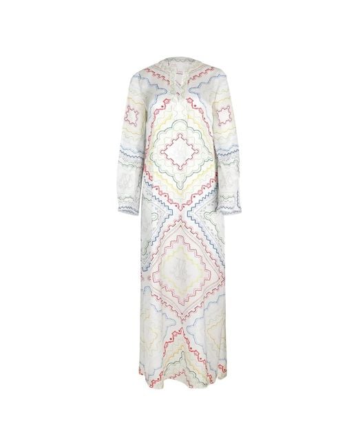 Mary Katrantzou White Collins Geometric-Print Kaftan Dress
