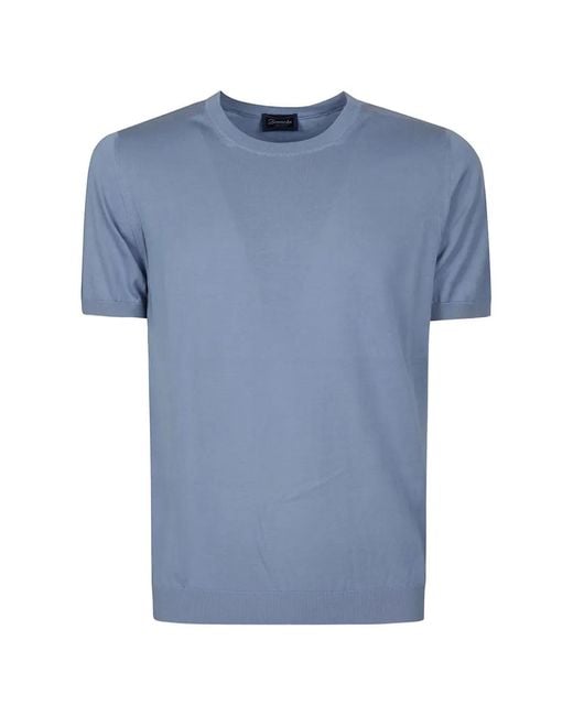 Drumohr Blue Fine-Knit Short-Sleeve T-Shirt for men