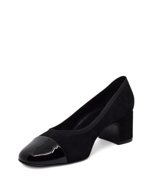 Casadei Black Cap-Toe Block-Heel Pumps