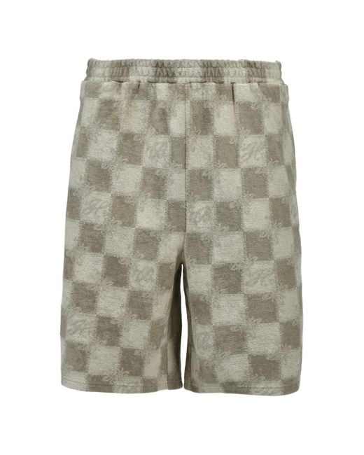 BREATH Gray Checkerboard-Pattern Terry-Cloth Shorts for men