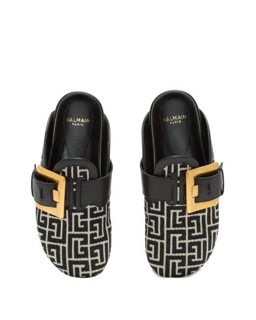 Balmain Black Anthem Monogram-Pattern Slippers