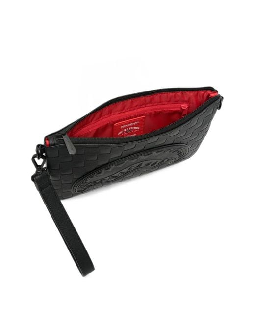 Sprayground Black Shark Mouth Checkered Clutch Bag for men