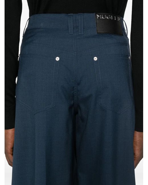 Mugler Blue Wrap Pocketed Wide-Leg Trousers for men