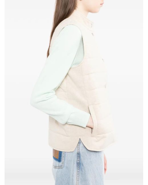 N.Peal Cashmere Natural Quilted Button-Through Gilet
