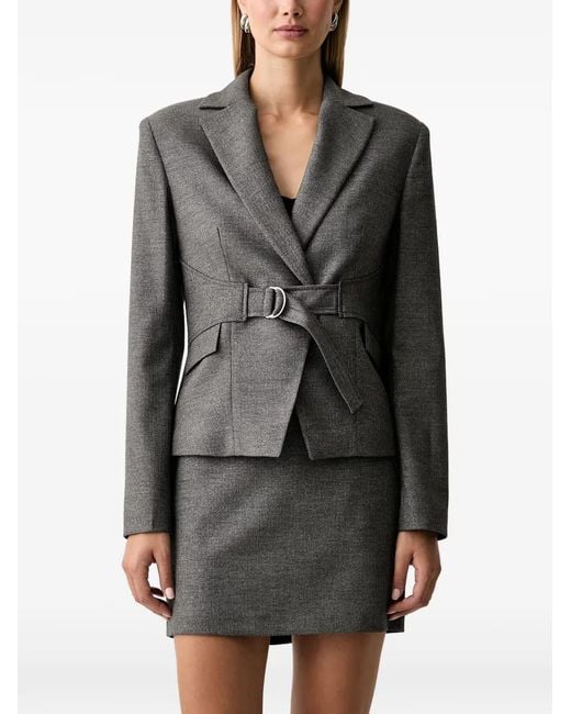 Fracomina Gray Belted Herringbone Blazer