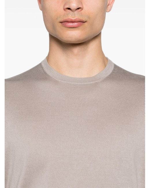 Fine-knit cotton T-shirt di Dell'Oglio in White da Uomo