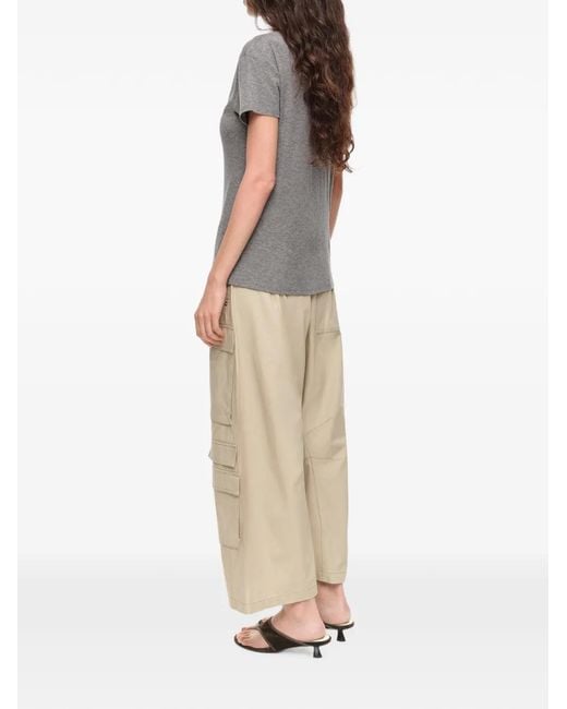 Bimba Y Lola Gray Melange Fluid V-Neck T-Shirt