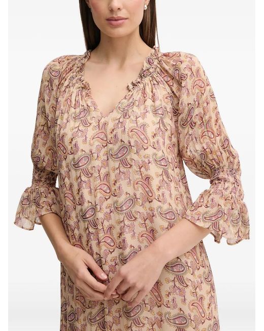 INTROPIA Natural Ruffled Paisley Tiered Maxi Dress