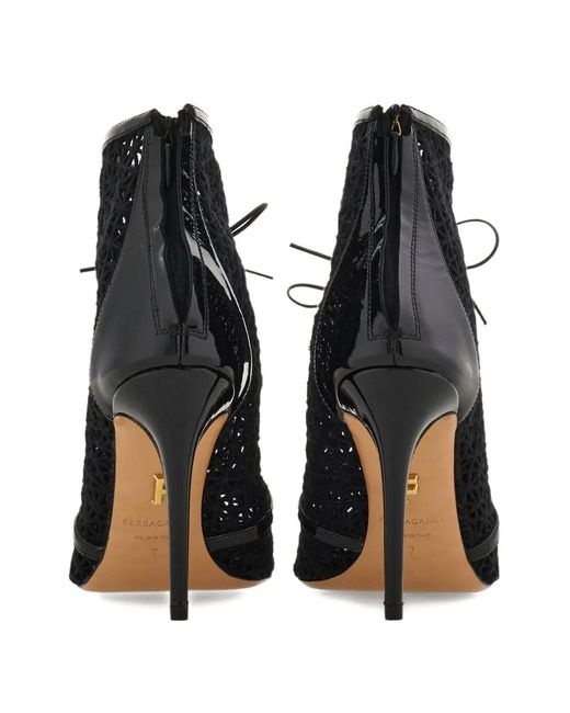 Ferragamo Black Macramé Ankle Boot