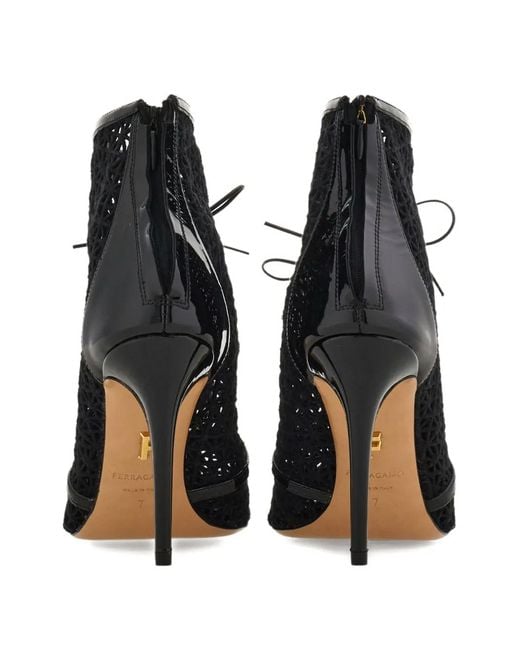Ferragamo Black Macramé Ankle Boot