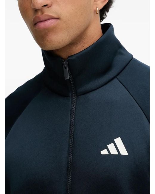 Adidas Blue Contrast-Panel Raglan-Sleeve Track Jacket for men