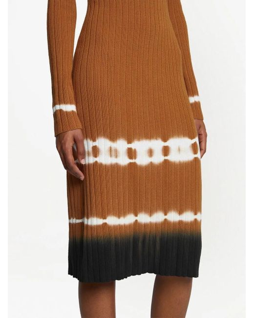 Proenza Schouler Brown Ribbed-Knit Tie-Dye Midi Dress