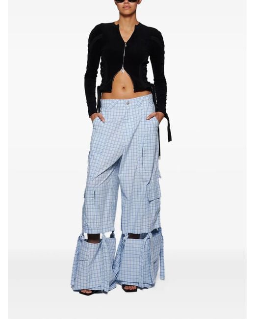 Natasha Zinko Blue Checked-Pattern Cargo Trousers