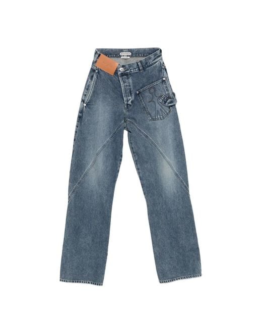J.W. Anderson Blue Twisted-Effect Logo-Patch Jeans