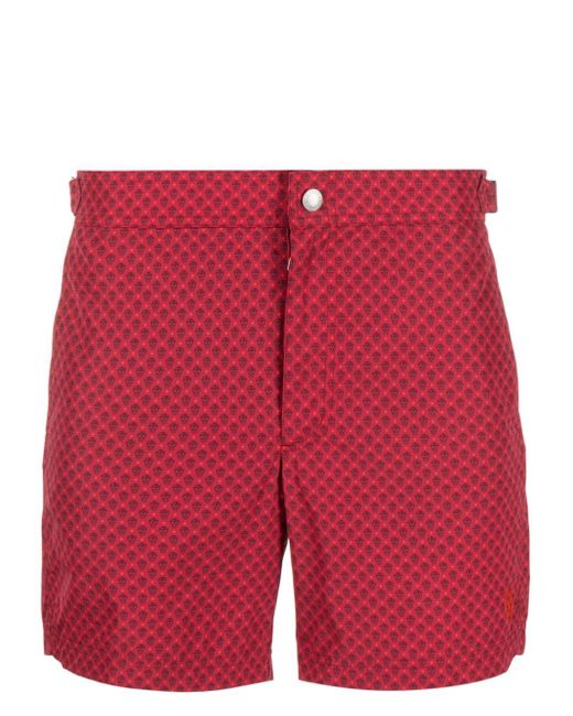 Alexander McQueen Red Skull-print Swim Shorts for men