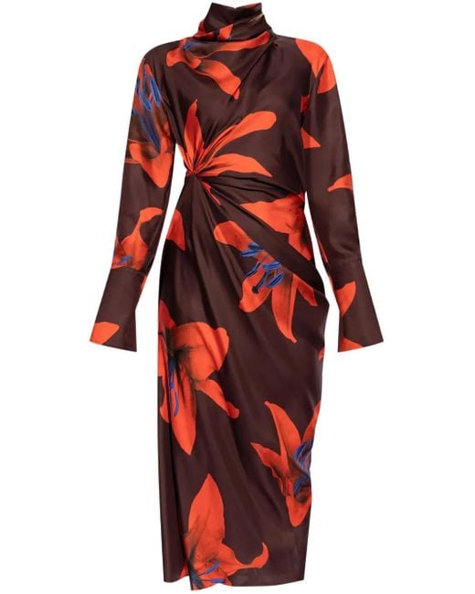 Abito Midi A Fiori di Alexander McQueen in Red