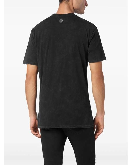 Philipp Plein Black Jersey T-Shirt Round Neck Ss Stones Racing Club for men