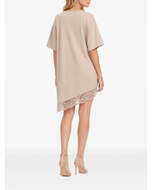 Hamza Natural Japan Lace-Trim Asymmetric Dress