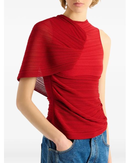 Balmain Red Sleeveless Asymmetrical Viscose Top