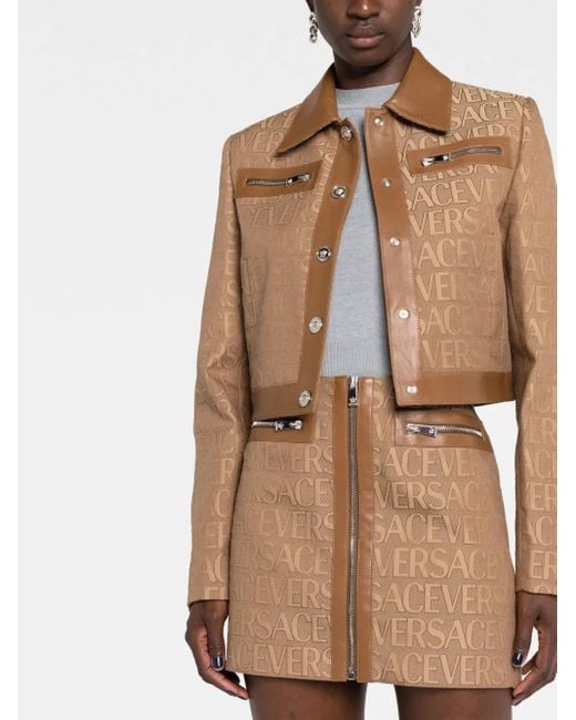 Versace Natural All Over Logo Canvas Mini Skirt