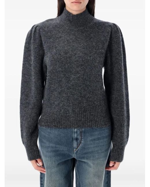 Isabel Marant Gray Turtleneck Puff-Sleeve Sweater