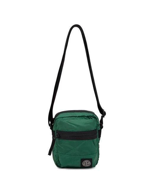 Stone Island Green Logo-Patch Messenger Bag for men
