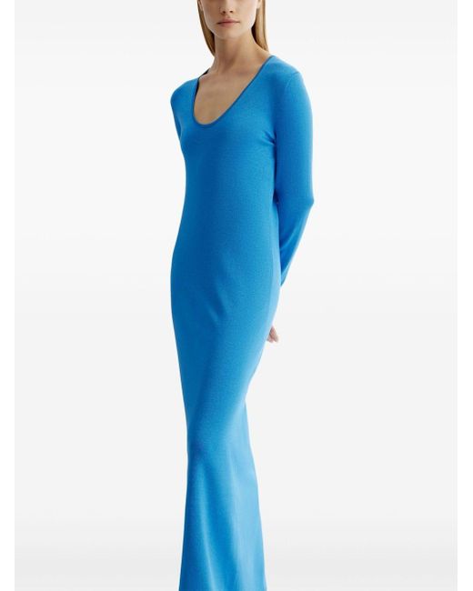 12 STOREEZ Blue Long-sleeve Fine-knit Maxi Dress