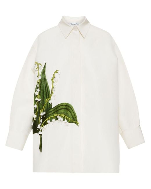 Oscar de la Renta White Lily Of The Valley Shirt Jacket