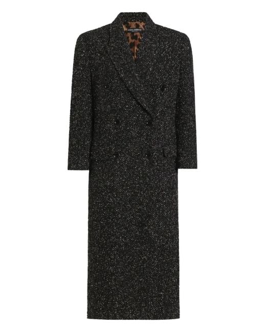 Dolce & Gabbana Black Herringbone-Pattern Double-Breasted Coat