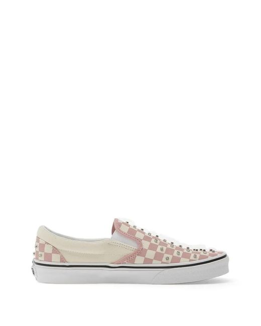 Vans White Baskets À Enfiler Cloutées À Motif Damier