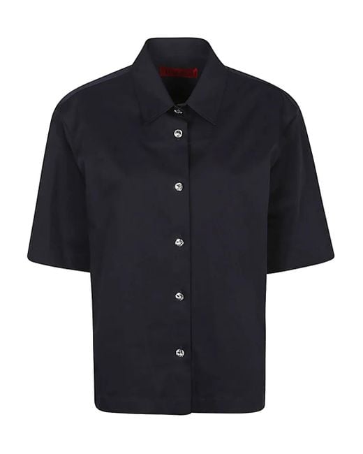 Thelatest Blouse Met Verfraaide Knoop En Korte Mouwen in het Blue