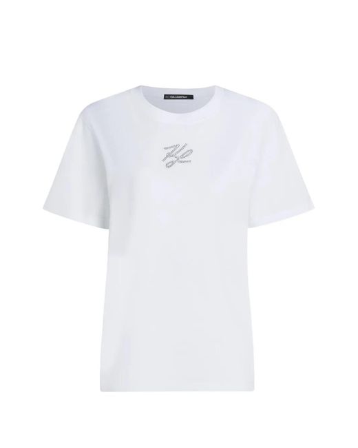 Karl Lagerfeld White Rhinestone Autograph T-Shirt