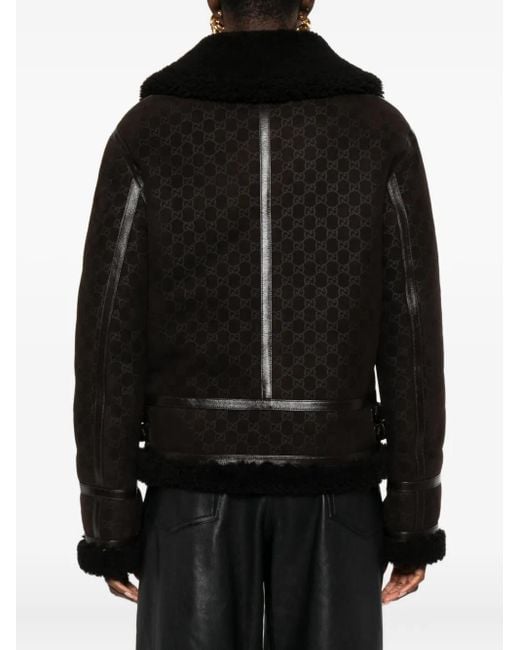 Gucci Black Shearling-Collar Leather Jacket