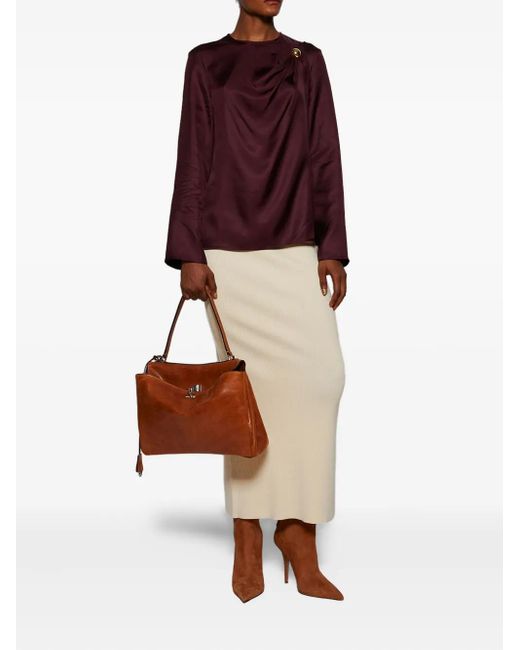 Loulou de Saison Purple Azae Draped Brooch-Detail Blouse