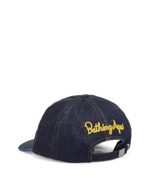A Bathing Ape Blue Logo-Patch Washed-Denim Cap