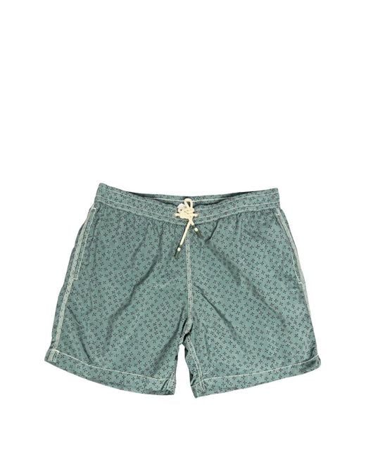 Hartford Blue Geometric-Print Drawstring Swim Shorts for men