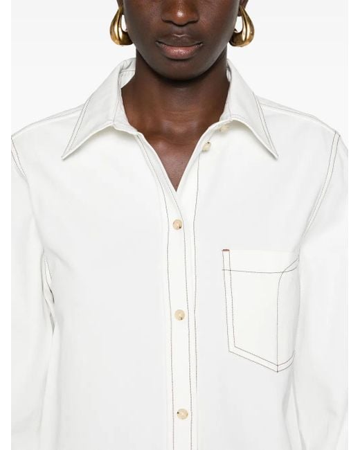 Totême  White Contrast-Stitching Organic Cotton Shirt
