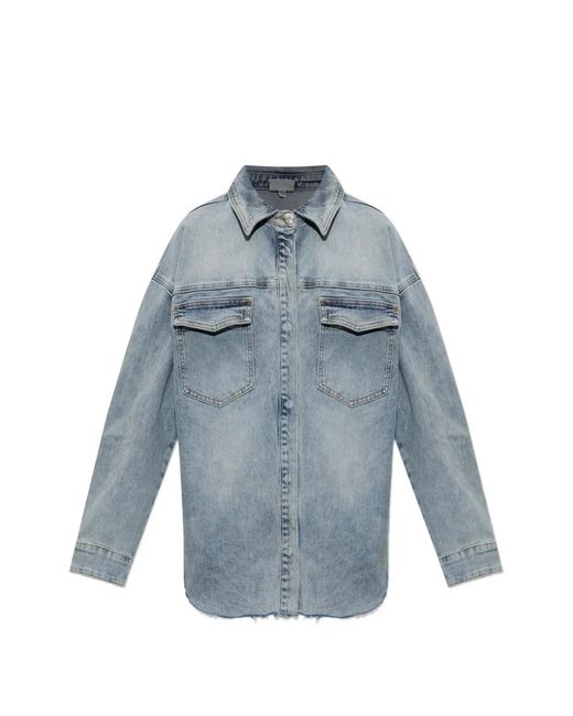 Gestuz Blue Noma Faded Frayed-Hem Shirt